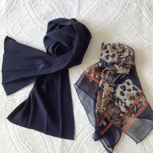 Two scarves, square and oblong, navy blue